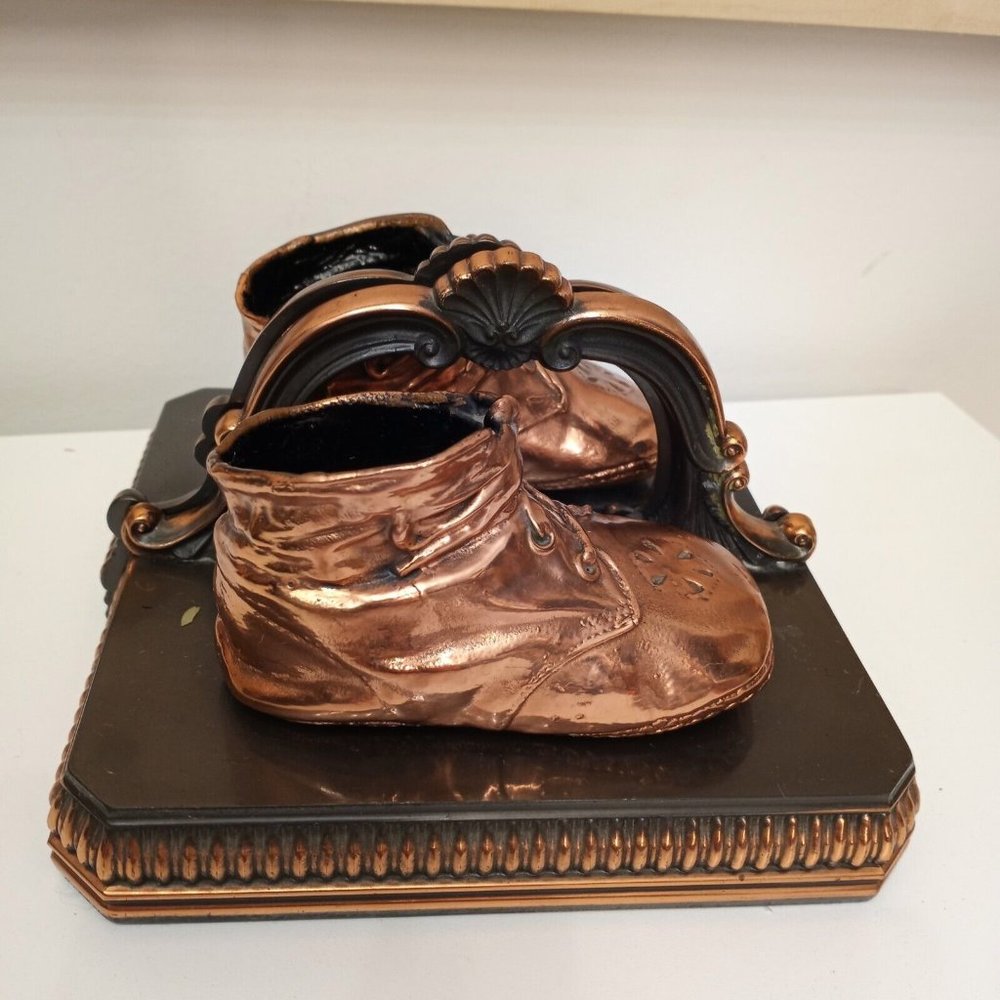 Vintage Bronzed Copper Baby Shoe Bookends Nursery Art By Mason Masterpieces